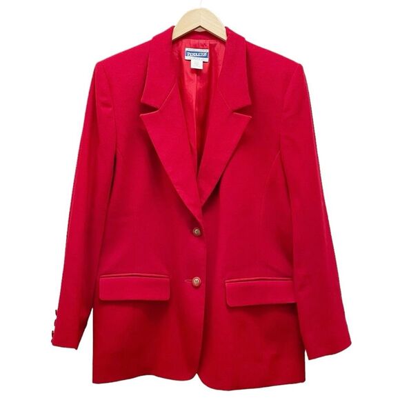 Vintage Pendleton Cherry Red Wool Blazer Womens Size 14 Oversized Preppy Classic - Picture 5 of 16